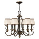 Lampadario rustico con struttura in acciaio e diffusori in organza a 6 luci