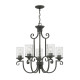 Lampadario rustico grande in alluminio con diffusore in vetro a 5 luci