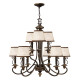 Lampadario rustico grande struttura in acciaio e diffusori in organza a 9 luci