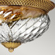 Plafoniera rotonda rustica in ottone massiccio con diffusore in vetro a 3 luci