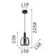 Lampada a sospensione a led in metallo diffusore boccia in vetro soffiato