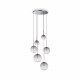 Lampada a sospensione con struttura metallo rotonda e 6 diffusori in vetro