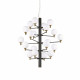 Lampada a sospensione grande con struttura in metallo e 20 diffusori in vetro