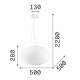 Lampada a sospensione moderna con diffusore in vetro ovale acidato grande