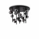 Lampada da soffitto grande con struttura in metallo e 18 diffusori in vetro