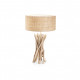 Lampada da tavolo con struttura in legno e diffusore in tessuto