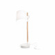 Lampada da tavolo con struttura in metallo e legno e diffusore in tessuto