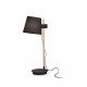 Lampada da tavolo con struttura in metallo e legno e diffusore in tessuto