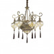Lampadario grande classico in metallo brunito e 9 brancci con diffusori in vetro
