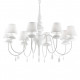 Lampadario grande dal design moderno in metallo con 8 paralumi in tessuto