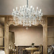 Lampadario grande in metallo con elementi decorativi in vetro e cristallo