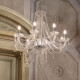 Lampadario grande in metallo cromato elementi decorativi in vetro e cristallo