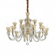 Lampadario grande in metallo finitura oro bracci in vetro soffiato e cristallo