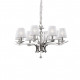 Lampadario grande moderno in metallo e cristallo con paralumi in organza