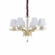 Lampadario grande moderno in metallo e cristallo con paralumi in organza