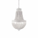 Lampadario grande rustico in metallo con decorazioni in perle di legno