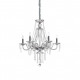 Lampadario in metallo cromato elementi decorativi in vetro e cristallo
