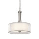 Lampadario grande con diffusore in vetro opalino e maglia di lino