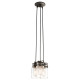 Lampada a sospensione in acciaio con 3 diffusori in vetro dal design industrial