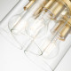 Lampada a sospensione in acciaio con 3 diffusori in vetro dal design industrial