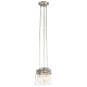 Lampada a sospensione in acciaio con 3 diffusori in vetro dal design industrial