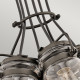 Lampada a sospensione in acciaio dal design industrial con 6 diffusori in vetro