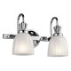 Lampada da parete a 2 luci per bagno struttura in acciaio e diffusori in vetro