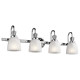 Lampada da parete a 4 luci per bagno struttura in acciaio e diffusori in vetro