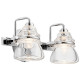 Lampada da parete in acciaio lucido moderna a 2 luci a LED G9 diffusori in vetro