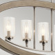 Lampadario a 5 luci in acciaio dal design classico e diffusori in vetro
