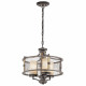 Lampadario con struttura in metallo design rustico e 3 diffusori in vetro