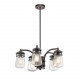 Lampadario da esterno a 5 diffusori in vetro con struttura in alluminio rustica