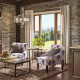Lampadario design rustico con struttura in metallo e 4 diffusori in vetro