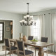 Lampadario grande in acciaio con 9 diffusori in tessuto dal design elegante