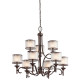 Lampadario grande in acciaio con 9 diffusori in tessuto dal design elegante