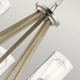 Lampadario in acciaio con 5 diffusori in vetro dal design minimal