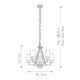 Lampadario in acciaio con 5 diffusori in vetro dal design minimal