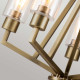 Lampadario in acciaio con 5 diffusori in vetro dal design minimal