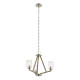 Lampadario in acciaio con triplo diffusore in vetro dal design minimal