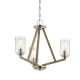 Lampadario in acciaio con triplo diffusore in vetro dal design minimal