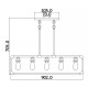 Lampadario lineare con 5 luci struttura in acciaio dal design industrial