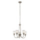 Lampadario moderno grande in acciaio con 5 diffusori in vetro