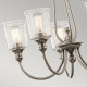 Lampadario moderno grande in acciaio con 5 diffusori in vetro