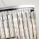 Lampadario ovale a 6 luci dalle linee moderne in acciaio e pendenti in cristallo
