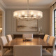 Lampadario ovale a 8 luci con diffusore in vetro e organza dal design moderno