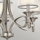 Lampadario rustico in acciaio con diffusori in vetro opalino e maglia di lino
