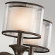 Lampadario rustico in acciaio con diffusori in vetro opalino e maglia di lino