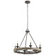 Lampadario stile rustico a 6 luci in metallo e impiallacciatura in legno