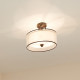 Plafoniera da soffitto rustica grande con diffusore in vetro opalino e lino