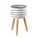 Cache-pot basso in ceramica con piedi in legno a tema marinaro